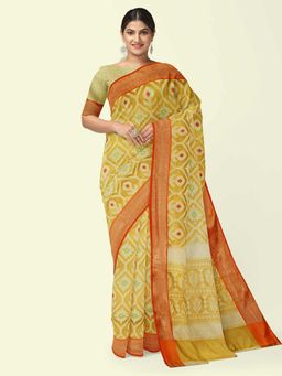 Banarasi Silk Works - Yellow Cotton Woven Saree with Unstitched Blouse