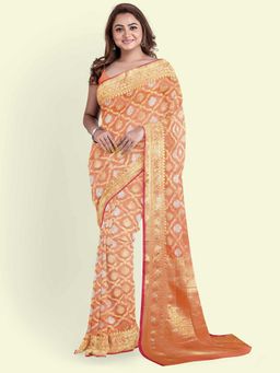 Banarasi Silk Works - Orange Masrise Cotton Woven Saree with Unstitched Blouse