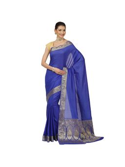 Banarasi Silk Works - Womens Blue Katan Saree with Unstitched Blouse