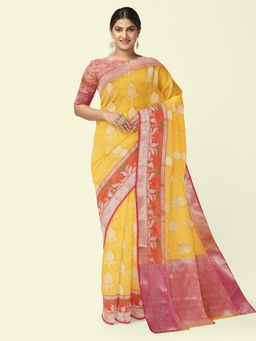 Banarasi Silk Works - Yellow Woven Saree with Unstitched Blouse