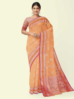 Banarasi Silk Works - Orange Woven Saree with Unstitched Blouse