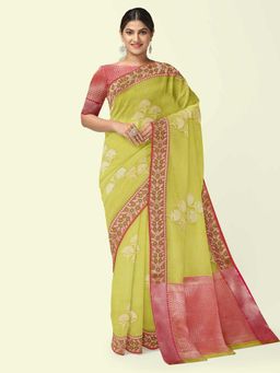Banarasi Silk Works - Green Woven Saree with Unstitched Blouse