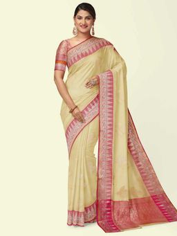 Banarasi Silk Works - Green Woven Saree with Unstitched Blouse