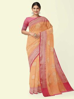 Banarasi Silk Works - Orange Woven Saree with Unstitched Blouse