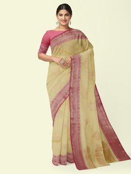 Banarasi Silk Works - Green Woven Saree with Unstitched Blouse
