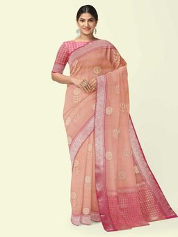 Banarasi Silk Works - Peach Woven Saree with Unstitched Blouse