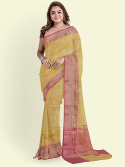 Banarasi Silk Works - Green Woven Saree with Unstitched Blouse