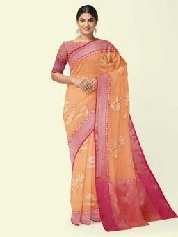 Banarasi Silk Works - Orange Woven Saree with Unstitched Blouse