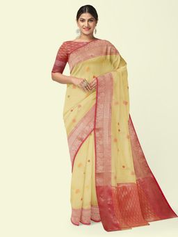 Banarasi Silk Works - Green Woven Saree with Unstitched Blouse