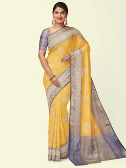 Banarasi Silk Works - Yellow Woven Saree with Unstitched Blouse
