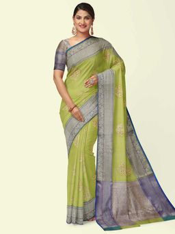 Banarasi Silk Works - Green Woven Saree with Unstitched Blouse