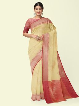 Banarasi Silk Works - Yellow Woven Saree with Unstitched Blouse