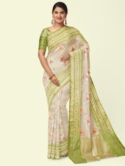 Banarasi Silk Works - Beige Woven Saree with Unstitched Blouse