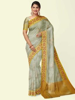 Banarasi Silk Works - Sea Green Woven Saree with Unstitched Blouse