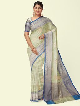 Banarasi Silk Works - Sea Green Woven Saree with Unstitched Blouse