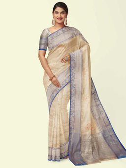 Banarasi Silk Works - Beige Woven Saree with Unstitched Blouse