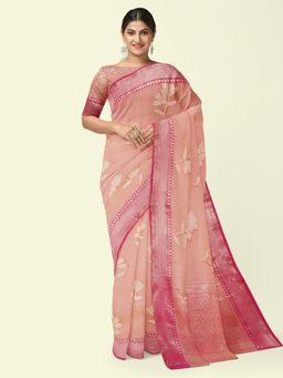 Banarasi Silk Works - Pink Woven Saree with Unstitched Blouse
