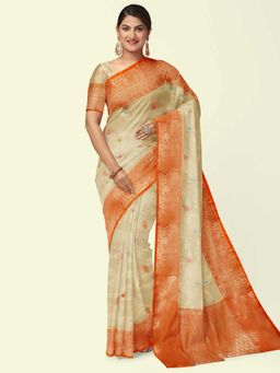 Banarasi Silk Works - Beige Woven Saree with Unstitched Blouse