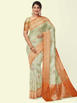 Banarasi Silk Works - Green Woven Saree with Unstitched Blouse