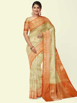 Banarasi Silk Works - Sea Green Woven Saree with Unstitched Blouse