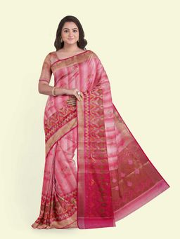 Banarasi Silk Works - Pink Matka Woven Saree with Unstitched Blouse