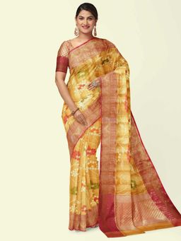 Banarasi Silk Works - Yellow Matka Woven Saree with Unstitched Blouse