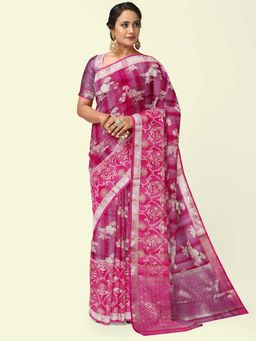 Banarasi Silk Works - Magenta Matka Woven Saree with Unstitched Blouse