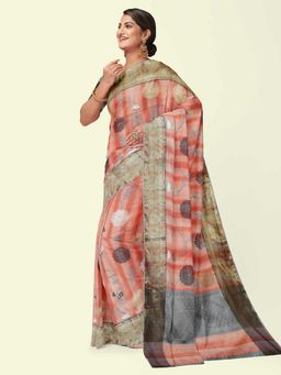 Banarasi Silk Works - Peach Matka Woven Saree with Unstitched Blouse