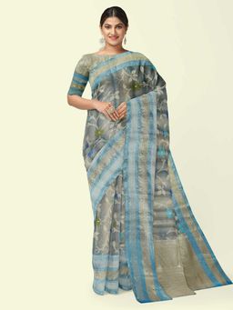 Banarasi Silk Works - Grey Matka Woven Saree with Unstitched Blouse