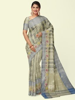 Banarasi Silk Works - Green Katan Woven Saree with Unstitched Blouse