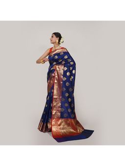 Banarasi Silk Works - Navi Blue Katan Woven Saree with Unstitched Blouse