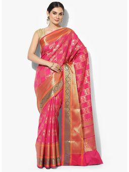 Banarasi Silk Works - Pink Kanchi Silk Jamdani Tissue Paithani Saree with Unstitched Blouse