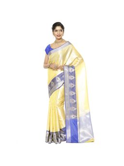 Banarasi Silk Works - Womens Beige Katan Zari Saree with Unstitched Blouse