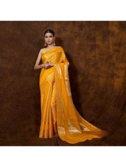 Banarasi Silk Works - Yellow Katan Dyable Saree with Unstitched Blouse