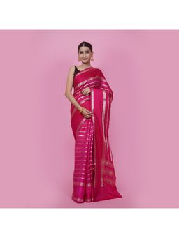 Banarasi Silk Works - Pink Katan Dyable Saree with Unstitched Blouse