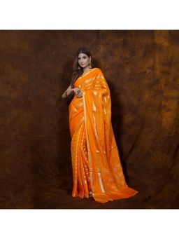 Banarasi Silk Works - Orange Katan Dyable Saree with Unstitched Blouse