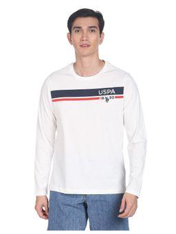 U.S. Polo Assn. Denim Co. - Men White Long Sleeve Brand Stripe Cotton T-Shirt