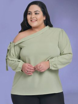 Martini - Mint Green Curve Plus Size One Shoulder Top