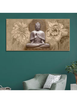 HomeTown - Simon Serene Floral Buddha Glossy Mdf Print Painting, Beige 120X60Cm