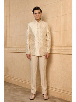 TASVA - Beige Gold Imperial Bandhgala with Trouser