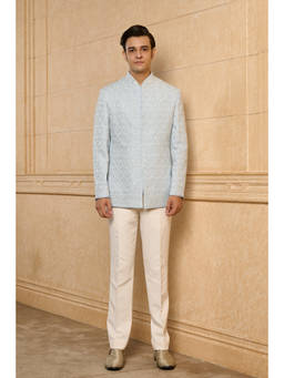 TASVA - Light Blue Tonal Embroidered Bandhgala with Trouser