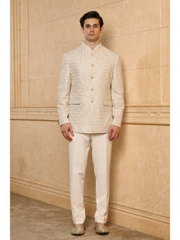 TASVA - Ivory Crown Motif Bandhgala with Trouser