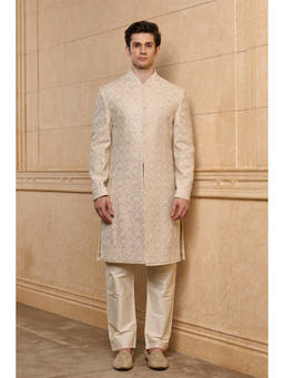 TASVA - Beige Gold Heritage Brocade Sherwani Set