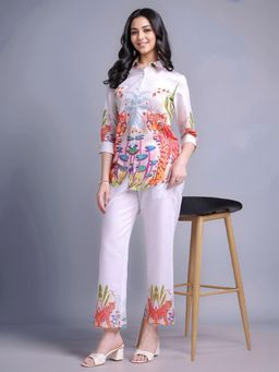 Gahan - Womens Printed Cotton Blend Co-Ord Set - White