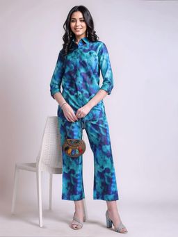 Gahan - Womens Printed Cotton Blend Tie & Dye Co-Ord Set - Turquoise