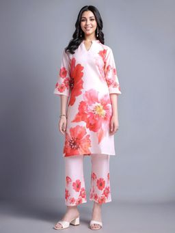 Gahan - Womens Printed Cotton Blend Straight Co-Ord Set - Pink