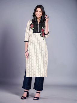 Gahan - Womens Woven Design cotton blend Straight Kurta with Trouser - White