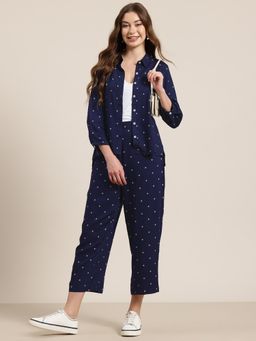 Gahan - Geometric Printed Shirt & Trousers Co-Ord Set - Navy Blue