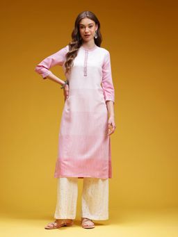 Gahan - Striped Mirror Work Kurta - Pink