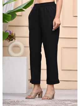 Gahan - Women Relaxed Straight Leg Mid-Rise Pure Cotton Pants - Black